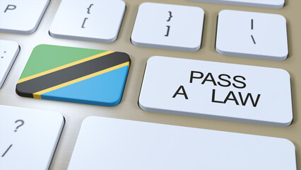 Tanzania Country National Flag and Pass a Law Text on Button 3D Illustration