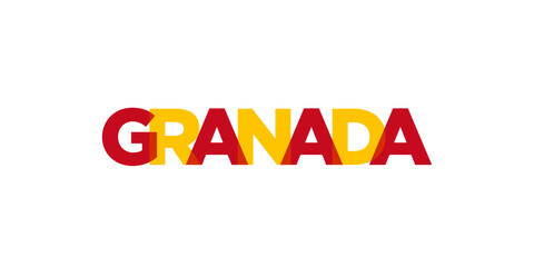 Granada in the Spain emblem. The design features a geometric style, vector illustration with bold typography in a modern font. The graphic slogan lettering.