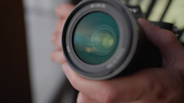 Close up of digital camera change aperture, lens diaphragm open and close