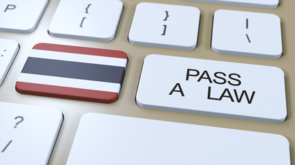 Thailand Country National Flag and Pass a Law Text on Button 3D Illustration