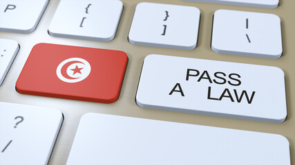 Tunisia Country National Flag and Pass a Law Text on Button 3D Illustration