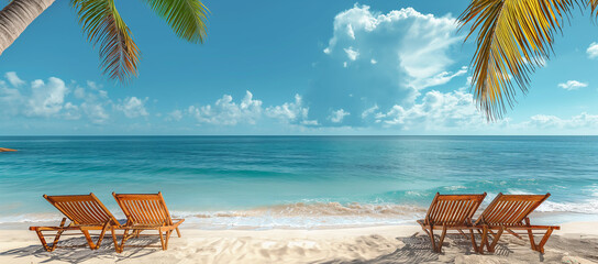 A beautiful sea beach with a blue sky and a sunny day
