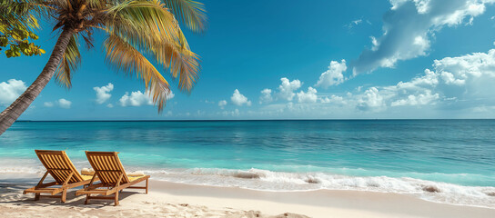 A beautiful sea beach with a blue sky and a sunny day