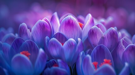 Vivid purple crocus flowers bloom in the springtime, captured in a stunning high-quality photograph. - obrazy, fototapety, plakaty