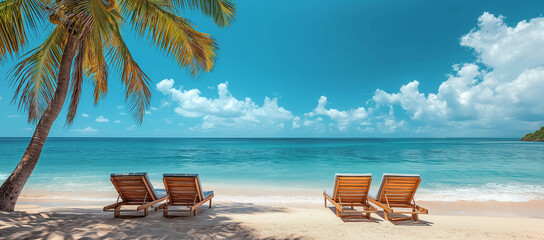 A beautiful sea beach with a blue sky and a sunny day