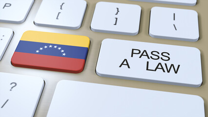 Venezuela Country National Flag and Pass a Law Text on Button 3D Illustration