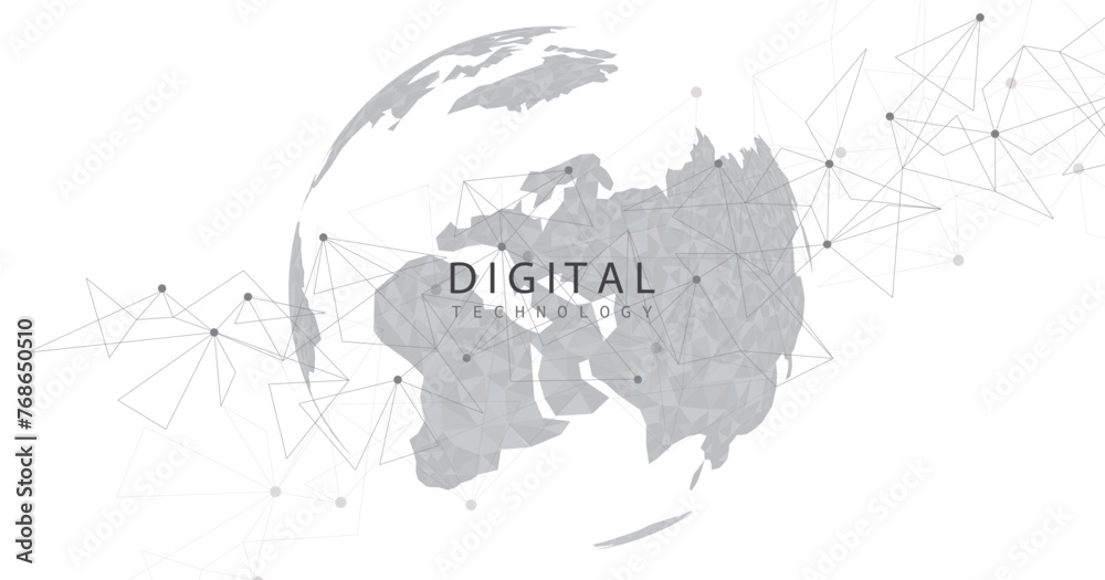 Poster Futuristic digital innovation background for connection global. World image on white background. Connection technology for business. 3D vector illustration. 