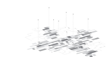 Square geometric digital technology on a white background. Futuristic digital connection technology concept.	
