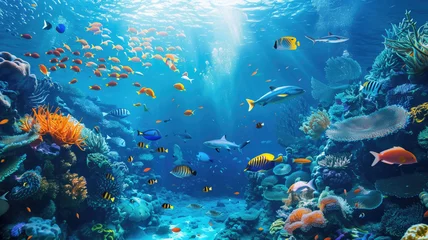 Foto op Aluminium beautiful underwater scenery with various types of fish and coral reefs Generative AI © Pavithiran