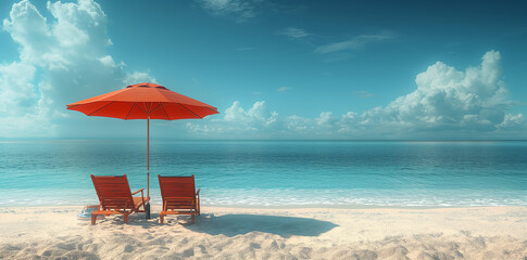 A beautiful sea beach with a blue sky and a sunny day