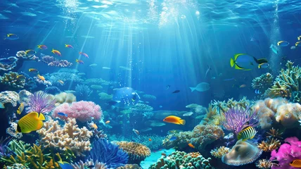 Foto op Aluminium beautiful underwater scenery with various types of fish and coral reefs Generative AI © Pavithiran