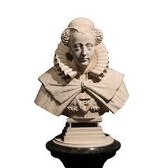 Elegant sculpted bust of mary stuart, historic queen of scots, isolated on a black background