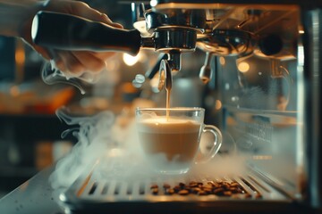 Expert Barista Pouring Steamed Milk for Perfect Coffee