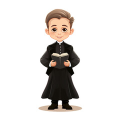 Illustration of a little boy posing as Christian priest
