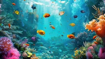 Foto op Plexiglas beautiful underwater scenery with various types of fish and coral reefs Generative AI © Pavithiran
