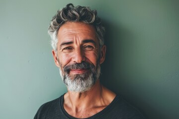 Portrait of a handsome senior man with grey hair and beard. - obrazy, fototapety, plakaty