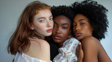 Diverse beauty portrait of three young women
