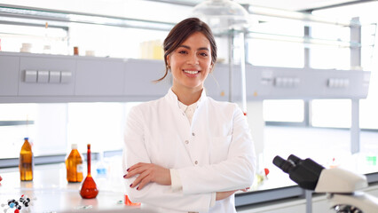 Portrait of a smiling female scientist from the lab