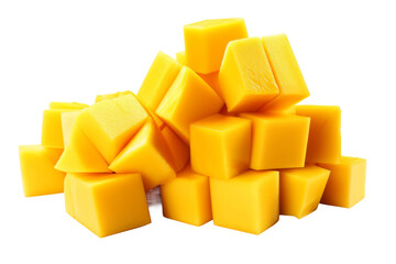 Dancing Cubes of Gourmet Cheese. On a White or Clear Surface PNG Transparent Background.