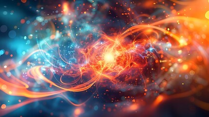 Fototapeta premium Abstract image of glowing atomic particles and energy waves.