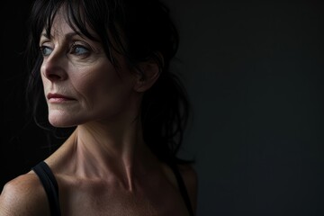 Portrait of a sad woman on a dark background. Studio shot.