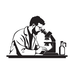 Scientist with microscope silhouette clipart black and white