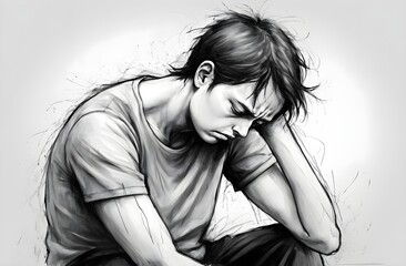 depression and anxiety heavy burden illustration with scrible art black and white color
