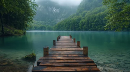 Plexiglas foto achterwand wooden bridge over lake © natalikp