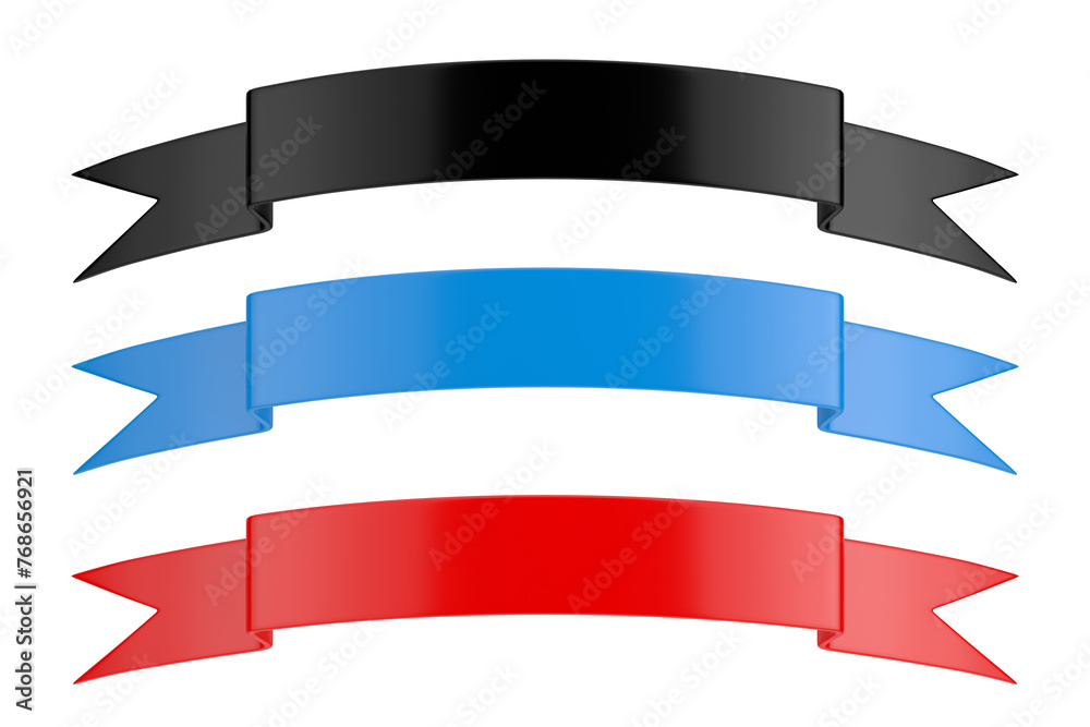 Aufkleber Set of Decorative Ribbon Banners. 3d Rendering