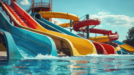 Water slides in the water park - obrazy, fototapety, plakaty