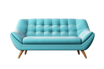 Ethereal Blues: Serene Blue Couch Adorning a White Canvas. On a White or Clear Surface PNG Transparent Background.