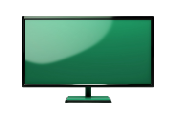 Vibrant Green Stand Underneath Elegant Flat Screen TV. On a White or Clear Surface PNG Transparent Background.