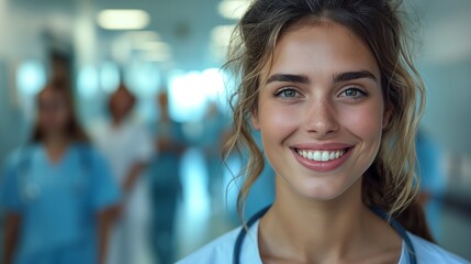 Fototapeta premium smiling doctor with colleagues in hospital