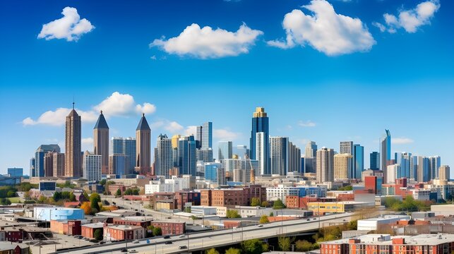 Downtown Atlanta Skyline with Iconic Buildings Against Blue Sky AI Generated
