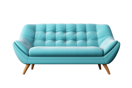 Ethereal Blues: Serene Blue Couch Adorning a White Canvas. On a White or Clear Surface PNG Transparent Background.
