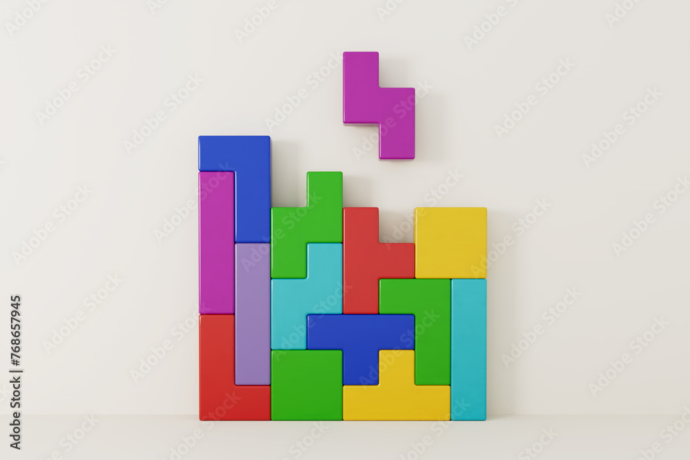 Aufkleber Creative and Logical Thinking Concept. Different Colorful Shapes Wooden Blocks. 3d Rendering