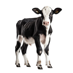 Calf cow isolated on a transparent background, png. White black calf - obrazy, fototapety, plakaty