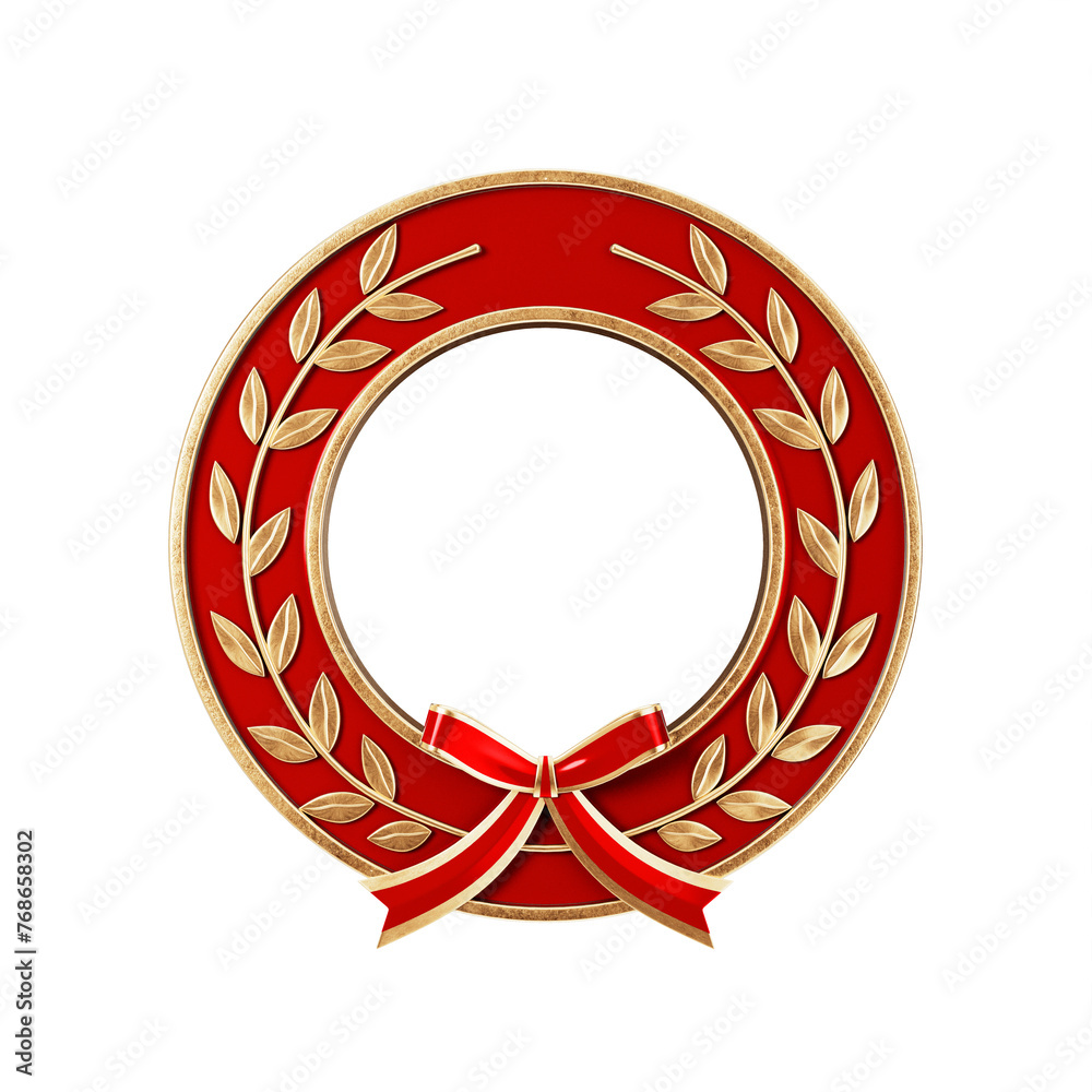 Poster red medal award with gold laurel wreath and free space for your design. 3d rendering