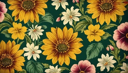 beautiful fantasy vintage wallpaper botanical flower bunch, vintage motif for floral print digital background