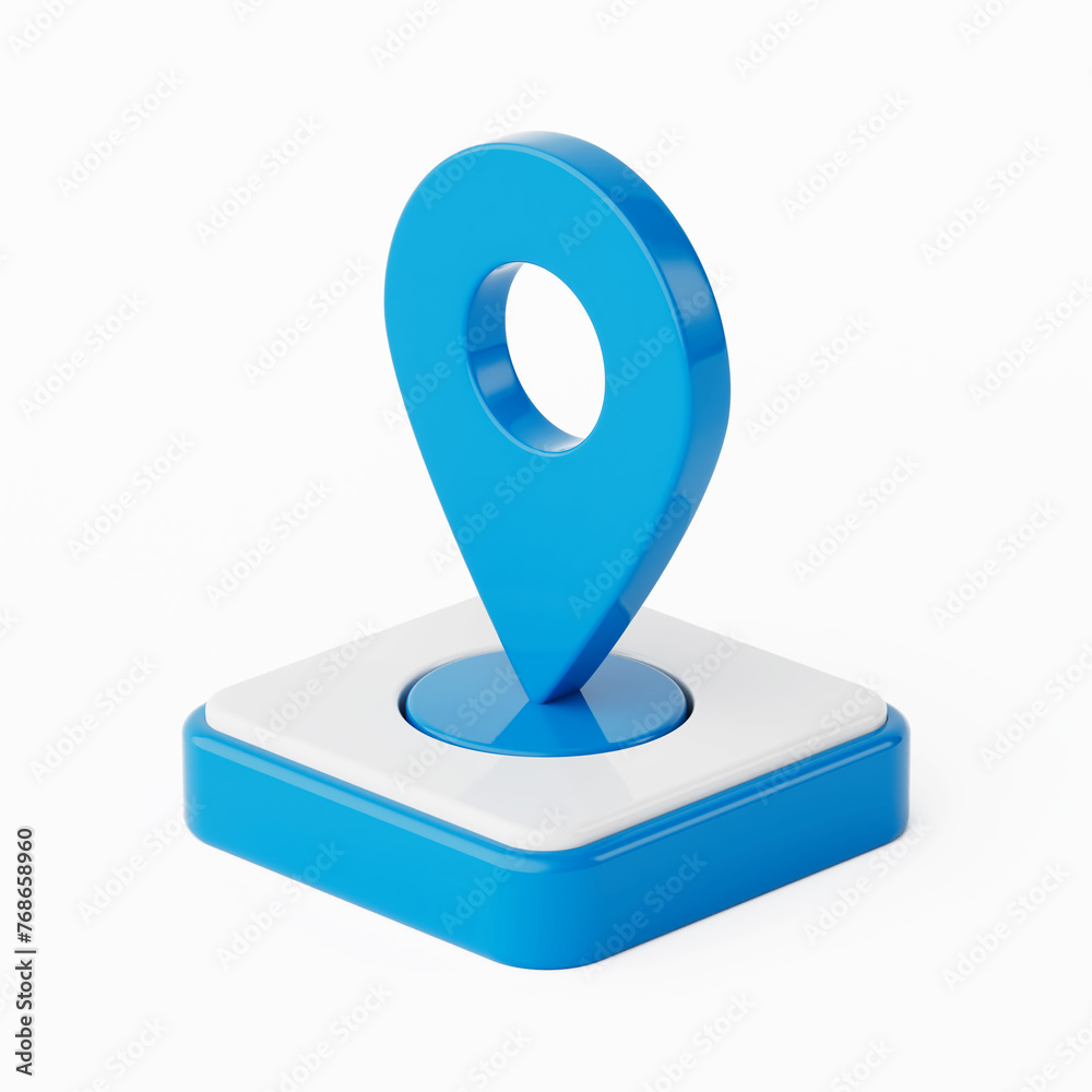 Poster blue map pointer pin icon isolated. 3d rendering