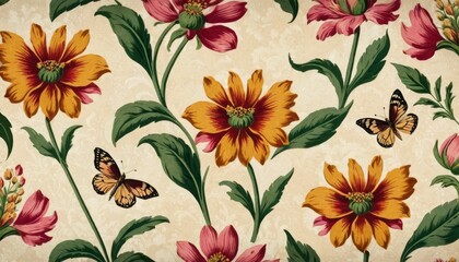 beautiful fantasy vintage wallpaper botanical flower bunch, vintage motif for floral print digital background