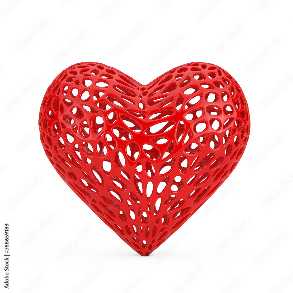 Poster Red Heart Shape With Abstract Holes Mesh. 3d Rendering