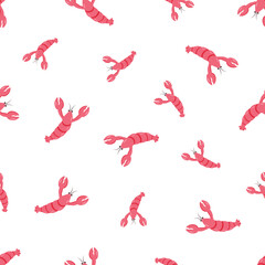 Lobsters and crabs doodle style seamless pattern. Vector illustration of river and marine life. Background delicacies seafood. - 768659153