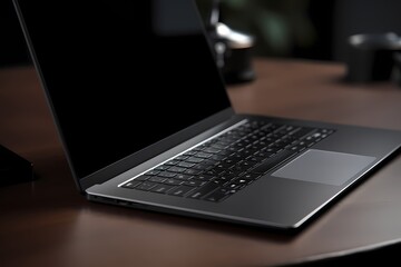 A close-up shot of a laptop trackpad, positioned on a tidy desk, capturing the details of a sleek and modern computing device.