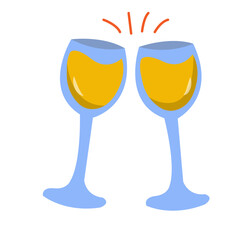Two glasses of champagne are shown with a happy, celebratory mood