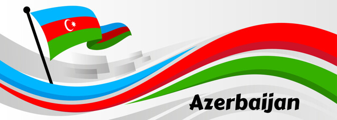 AZERBAIJAN national day banner with map, flag colors theme background