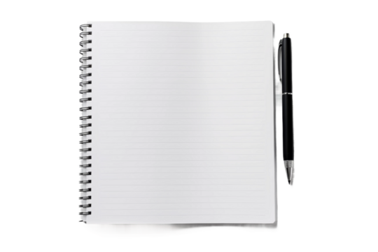 The Scribblers Tool: Notebook and Pen. On a White or Clear Surface PNG Transparent Background.