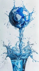 A blue vase filled with water is shown with water splashing out of it in a chaotic manner Concept of World Water Day