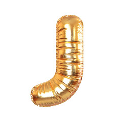 Golden Metal Balloon English Alphabet Letter J for Festive, Text, Holidays. 3d Rendering