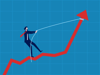 Increase profits from investment. Businessman pulls graph to increase growth